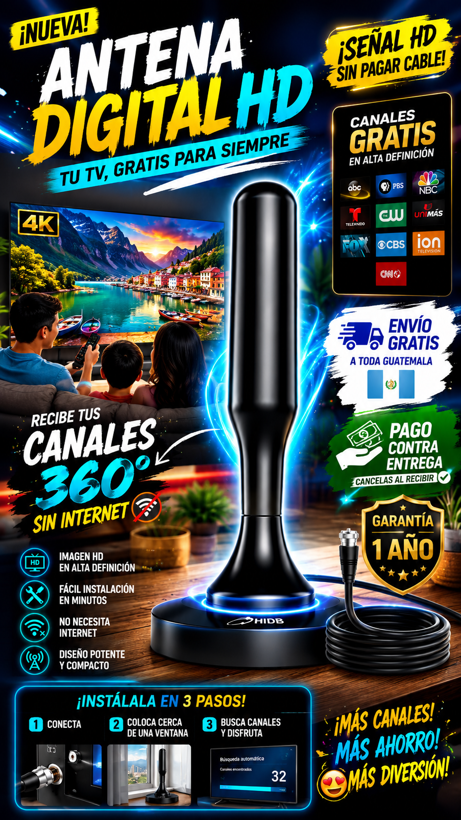 Antena Digital HD para TV — Canales Gratis Sin Mensualidad