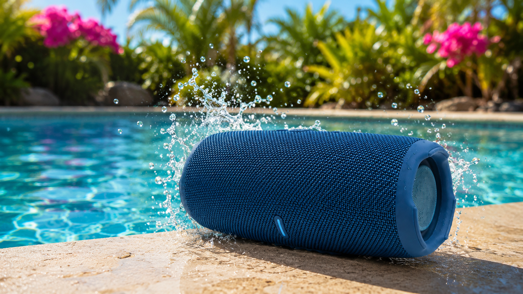 Bocina Charge 5 resistente al agua en piscina