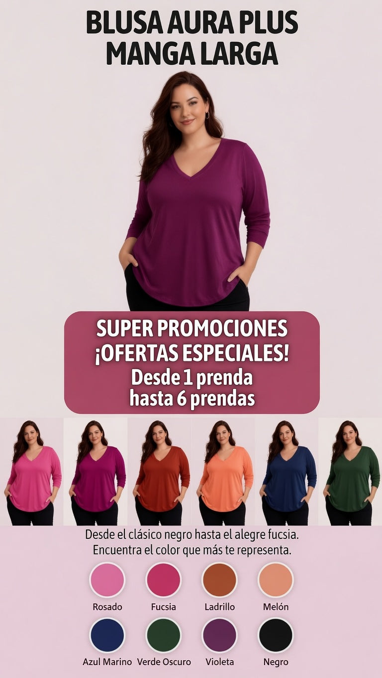 AURA PLUS MANGA LARGA - BLUSA CUELLO EN V MANGA LARGA