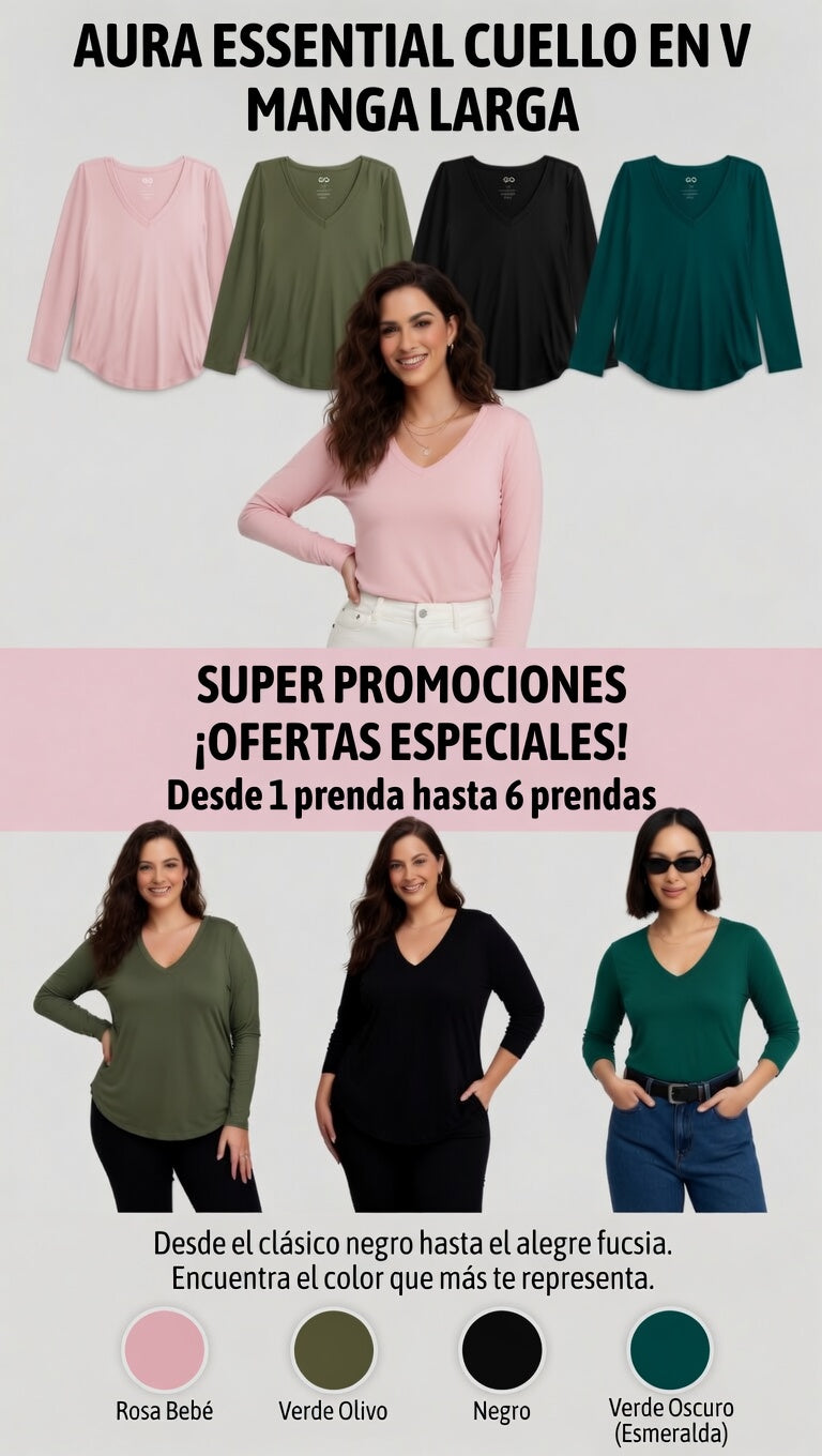 Aura Essential - CUELLO EN V MANGA LARGA